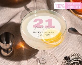 Essbare 21. Geburtstag Cocktail-Topper, alles Gute zum Geburtstag Drink Topper, Geburtstagsparty-Ideen, essbare 21. Geburtstag Kuchendeckel, Geburtstags-Dekor