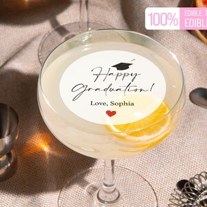Edible Graduation Drink Toppers / Happy Graduation Edible Cocktail Garnishes / Personalized Grad Party Cupcake Topper/ 2025 Grad Party Decor
