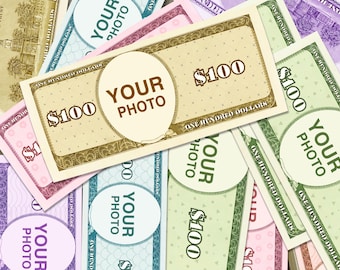 Cara personalizada en billete de dólar/dinero ficticio/recompensas para niños/dinero de utilería/billete personalizado para boda/despedida de soltera/billete de 1/5/10/20/50/100 dólares