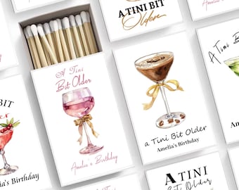 A Tini Bit Older Birthday Matches/Espresso Martini Birthday Party Favors/Martini Glass with Bow/Custom Matchbooks/Dirty Martini Matchboxes