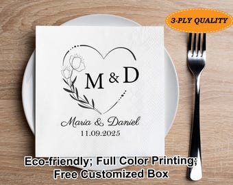 Personalized Wedding Napkins/Monogram Cocktail Napkins/Dinner Napkins for Wedding Reception/Anniversary Napkins/Engagement Luncheon Napkins