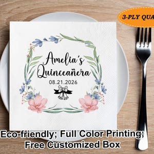 Bulk Custom Quinceanera Napkins/Mis Quince Años Cocktail Napkins/Sweet 16 Sweet 15 Napkins/Birthday Party Napkins/Quinceanera Party Decor