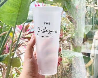 Custom Wedding Cups, Reception Bar Frosted Cups, Personalized Shatterproof Cup, Modern Wedding Decor, Rehearsal Dinner, Cocktail Frosted Cup