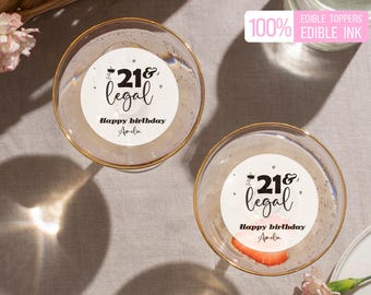 Essbare Cocktail-Topper 21. Geburtstag, Party-Dekoration 21. Geburtstag, Cupcake-Topper 21