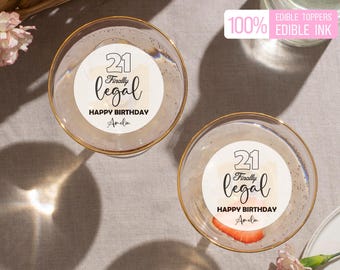 21. Geburtstag personalisierte Getränkedeckel, essbare 21. Geburtstag Cocktail-Topper, essbare Cupcake-Topper, einundzwanzig Geburtstags-Dekoration
