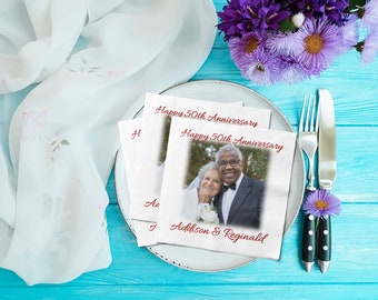 Personalized 50th Anniversary Photo Wedding Napkin Happy Napkins Personalized Cocktail Beverage Paper Party Decors Wedding Reception Napkins