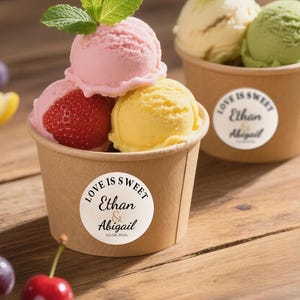 Custom Wedding Ice Cream Cup Set/Love is Sweet/Snack Treat Cups in Bulk/Personalized Paper Cup for Engagement Party/Wedding Party Supplies