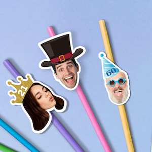 Massen-Geburtstags-Party-Foto-Strohhalme / kundenspezifische Gesichtsausschnitt-Strohhalme / personalisiertes Stroh für Geburtstag / lustige Geburtstags-Strohhalme für jedes Alter / Partyzubehör