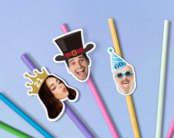 Bulk Birthday Party Photo Straws/Custom Face Cutout Straws/Personalized Straw for Birthday/Funny Birthday Straws for any Age/Party Supplies