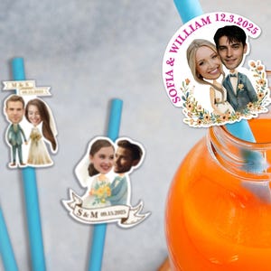 Custom Photo Straws for Wedding, Personalized Wedding Straw, Engagement Drinking Straw, Bulk Funny Face Straw Favors, Wedding Party Supplies
