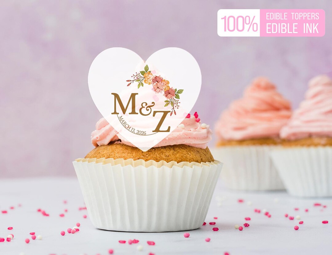 Custom Wedding Monogram Cupcake Toppers/initials Edible Drink Topper ...