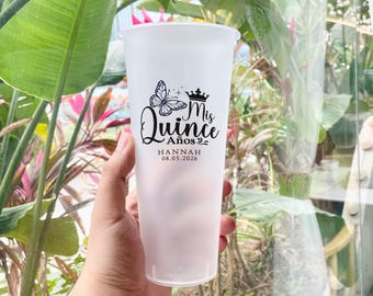 Custom Mis Quince Años Frosted Cups/Quinceañera Party Favors Shatterproof Cup/Sweet 15 Sweet 16 Drink Cups/Quinceanera Gifts/Party Supplies