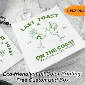 Last Toast on the Coast Beach Bachelorette Party Cocktail Napkin/Custom Bach Party Decors/Fall Wedding Bridal Napkin/Espresso Martini Napkin