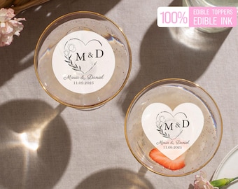Monogram Edible Drink Toppers, Custom Wedding Cupcake Topper Favors, Engagement Party Cocktail Toppers In Bulk, Wedding Party Decorations