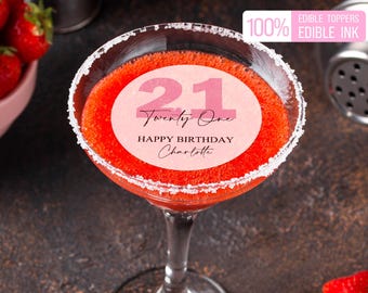 Benutzerdefinierte 21. Geburtstags-Getränkedeckel | 21st Birthday Party Dekorationen für Sie | Essbare Cocktail-Topper | 21/30/40 Geburtstag Dekoration