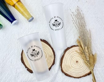 Bulk Custom Wedding Frosted Cups/Wedding Toast Cups/Wedding Favor Cups/Personalized Plastic Cups for Engagement Party/Anniversary Party Cup