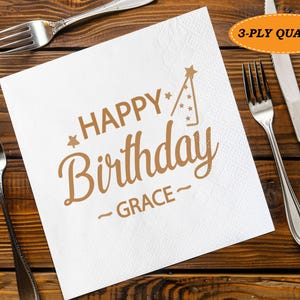 Personalized Birthday Napkins/Happy Birthday Party Napkins/Custom Birthday Cocktail Napkins/Milestone Birthday/Birthday Decor/Party Supplies