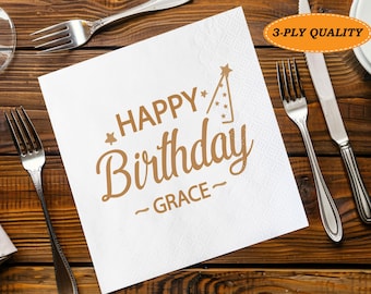 Personalized Birthday Napkins/Happy Birthday Party Napkins/Custom Birthday Cocktail Napkins/Milestone Birthday/Birthday Decor/Party Supplies