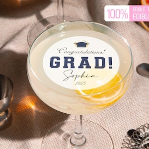 Congrats Grad EDIBLE Cocktail Topper/2025 Grad Party Martini Drink Toppers/College Graduation Party Edible Cupcake Decorations/Class of 2025