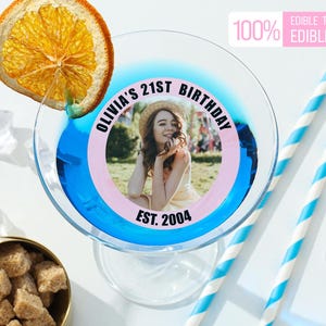 Custom Birthday Photo Edible Drink Toppers/Celebrate Birthday Edible Cocktail Topper/Personalized Party Decor for Wedding/Birthday/Hen Party