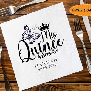 Mis Quince Anos Napkins/Personalized Quinceañera Napkins/Sweet 16 Luncheon Napkins/Cocktail Napkins for Quinceanera Party/Birthday Napkins