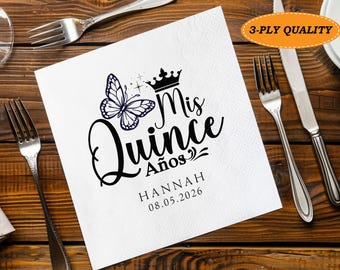 Mis Quince Anos Napkins/Personalized Quinceañera Napkins/Sweet 16 Luncheon Napkins/Cocktail Napkins for Quinceanera Party/Birthday Napkins
