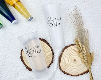 She Said Yes/Custom Engagement Party Cups/Shatterproof Frost Flex Cups/Wedding Plastic Cup Favors/Disposable Cup for Engagement Announcement