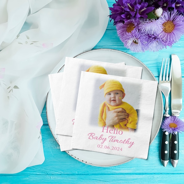 Custom Photo Birthday Napkins/Milestone Birthday Baby Shower Favor/Personalized Cocktail/Luncheon Dinner Napkins/Birthday Celebration Papers