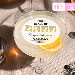 Custom Graduation Edible Drink Toppers/Class of 2025 Grad Party Decors/Edible Graduation Cocktail Garnishes/Graduation Party Cupcake Toppers