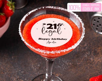 Personalisierte Essbare Cocktail Topper, 21. Geburtstag Party Drink Topper, 21. Geburtstag Dekor, Essbare Cupcake Dekorationen