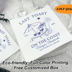 Last Toast on the Coast Bachelorette Party Cocktail Napkins/Custom Beach Bach Party Decoration/Wedding Bridal Beach Napkin/Espresso Martini