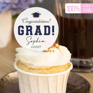 Congrats Grad Edible Cupcake Topper / Personalized Cake & Drink Toppers / Graduation Edible Cocktail Garnishes / 2025 Grad Party Decorations