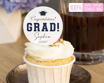 Congrats Grad Edible Cupcake Topper / Personalized Cake & Drink Toppers / Graduation Edible Cocktail Garnishes / 2025 Grad Party Decorations