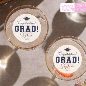 Congrats Grad Party Edible Cocktail Toppers/Martini Graduation Drink Topper/Personalized Grad Party Cupcake Decors/Custom Edible Cake Charms