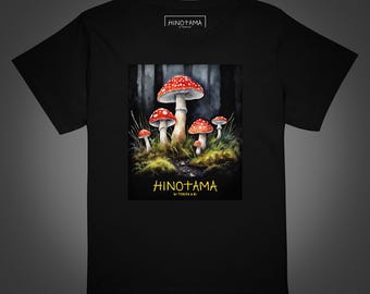 Women’s high-waisted t-shirt, mushrooms, asian, dark art, Sun Warrior, Japanese, art, dark, asian, trendy, top, camiseta