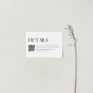 Minimale Hochzeitseinladung QR-Code Detailkarte, moderne Detaileinlage, druckbare Einlagekarte, bearbeitbare Detailkarte, QR-Code, Hochzeit