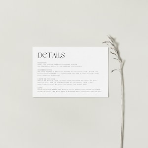 Minimale Hochzeitseinladungs-Detailkarte, moderne Details einfügen, druckbare Einschließungskarte, bearbeitbare Detailkarte, druckbare Einladungsbeilage