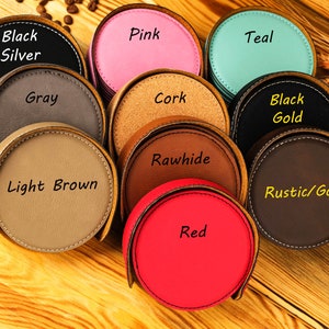 Engraved Leather Coaster Set, Personalized Round Coasters, Housewarming Gift image 6
