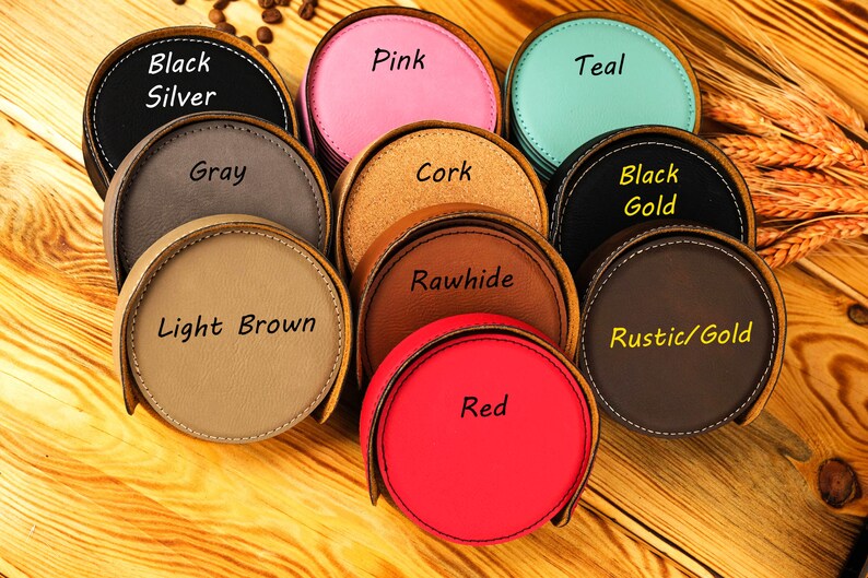 Engraved Leather Coaster Set, Personalized Round Coasters, Housewarming Gift image 6