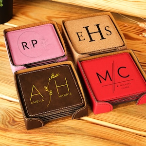 Engraved Leather Coaster Set, Personalized Round Coasters, Housewarming Gift image 7