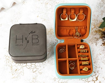 Personalized Gifts for Her, Travel Jewelry Box, Wedding Bridesmaid Gifts, Engraved Jewelry Case, Travel Accessories, Birthday Gift for Women