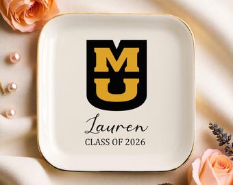 Custom College Logo Ceramic Dish, Graduation Gift, College Girl Gift, Class of 2026, Gift for Friend, University Ring Dish, Senior 2026