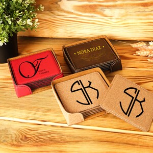Engraved Leather Coaster Set, Personalized Round Coasters, Housewarming Gift image 8