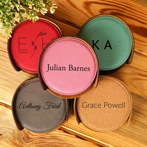 Engraved Leather Coaster Set, Personalized Round Coasters, Housewarming Gift image 10