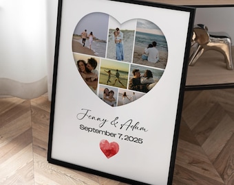 Personalized Couple Photo Collage Frame, Heart Art, Anniversary Gift