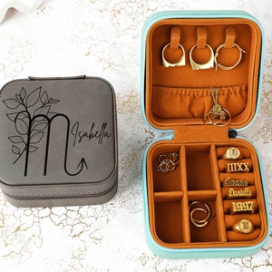 Zodiac Sign Jewelry Box, Travel Jewelry Case, Custom Zodiac Sign Gift,  Leather Travel Organizer, Astrology Gift for Her, Horoscope Gifts