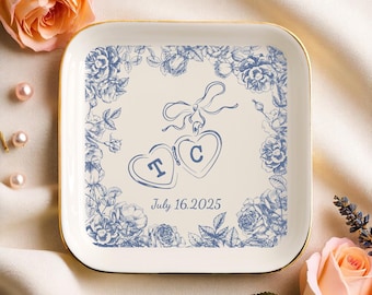 Custom Couple Trinket Dish, Custom Ring Dish, Anniversary Gift, Jewelry Dish, Locked Ring Dish, Initial Ring Dish, Engagement Ring Dish