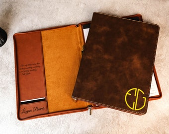 Personalized Leather Zipper Portfolio, Customized Leather Portfolio, Graduation Gift, Portfolio With Zipper, Custom Notepad, Christmas Gift