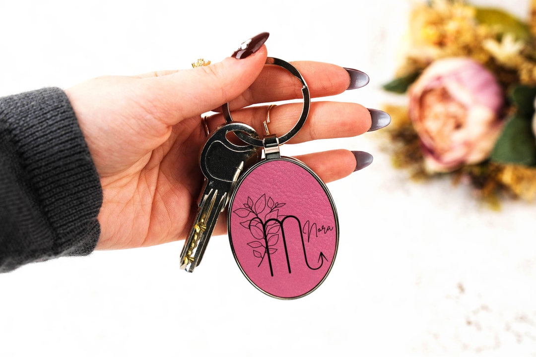 Custom Zodiac Sign Leather Keychain, Personalized Engraved Keyring, Car ...