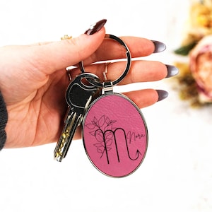 Custom Zodiac Sign Leather Keychain, Personalized Engraved Keyring, Car Keys, Custom Zodiac Sign Gift, Housewarming Gift, Astrology Gift